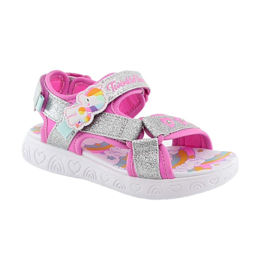 Sandalias Skechers Rainbow Unicorn Plata-Rosa