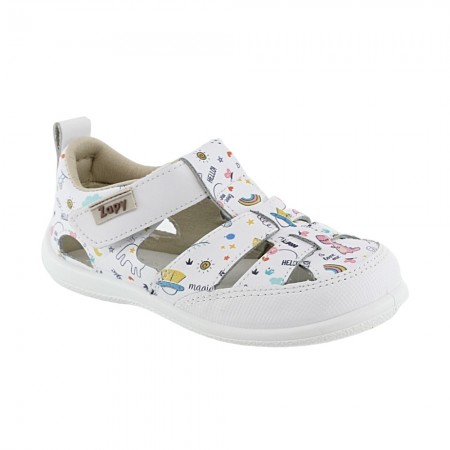 Sandalias ZapyFlex 2 tiras blanco dibujitos