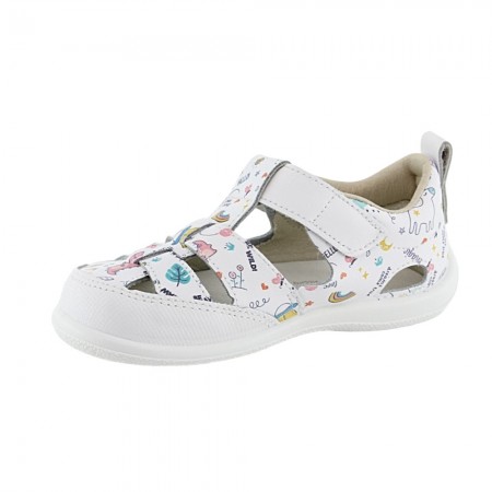 Sandalias ZapyFlex 2 tiras blanco dibujitos