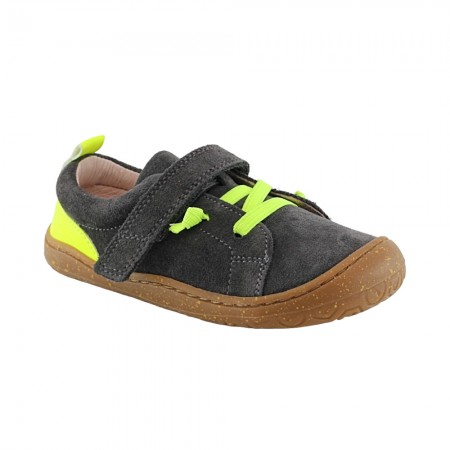 Zapatos barefoot cordones y velcro Poppis Gris-Amarillo