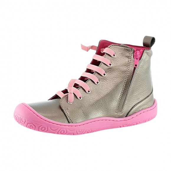 Botines barefoot Yoyo Metalpink elásticos y cremallera